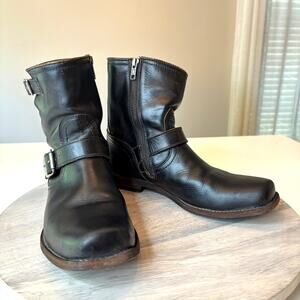 Frye Women's Veronica Boots Size 9.5 D Black Biker Engineer Buckle Strap Moto